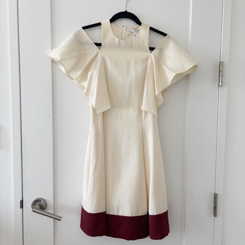 ICB Dress Cream and Burgundy Dress Size 2 NWT